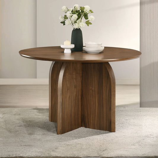 Delmon - Round Dining Table - Dark Walnut