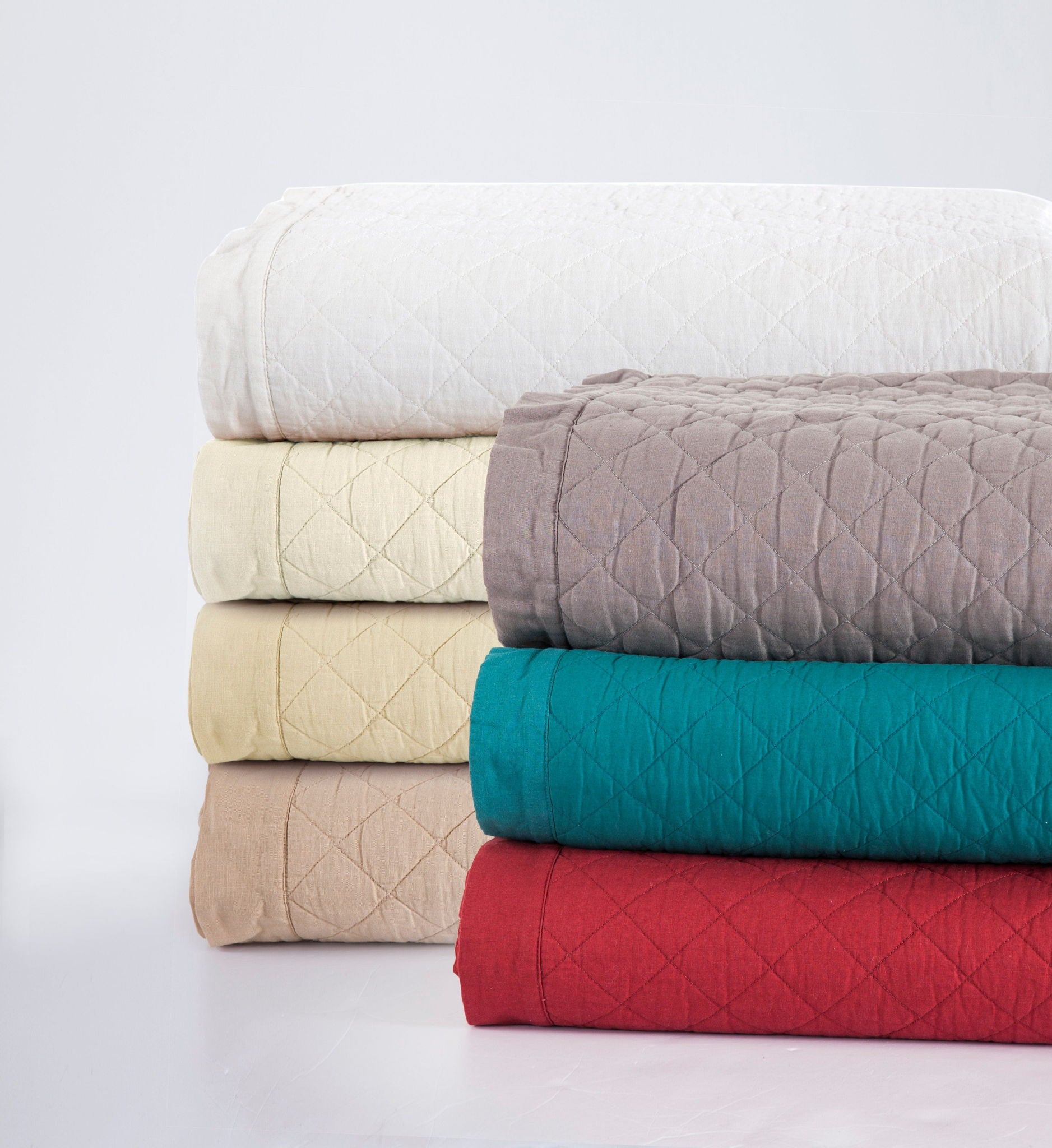 Diamond Linen - Full/Queen Linen Cotton Diamond Quilt - Turquoise
