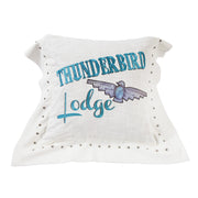 Serape - Embroidered Thunderbird Lodge Linen Pillow - Turquoise
