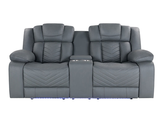 U7068 - 10 Power Console Reclining Loveseat With LED - Gray