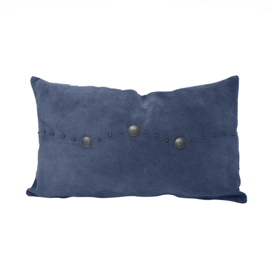 Western Suede Pillow - Western Suede Antique Silver Concho & Studded Lumbar Pillow - Navy