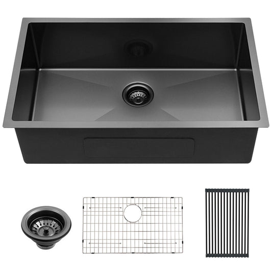28" Undermount Kitchen Sink 16 Gauge 10" Deep Single Bowl - Gunmetal Black
