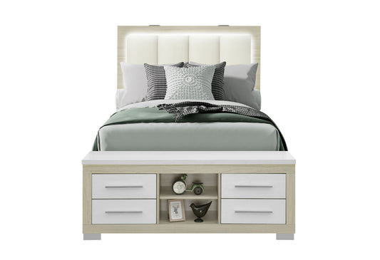 Madison / Emma - 4 Piece Full Bedroom Set (Full Bed, Dresser, Mirror And Chest) - Natural / White