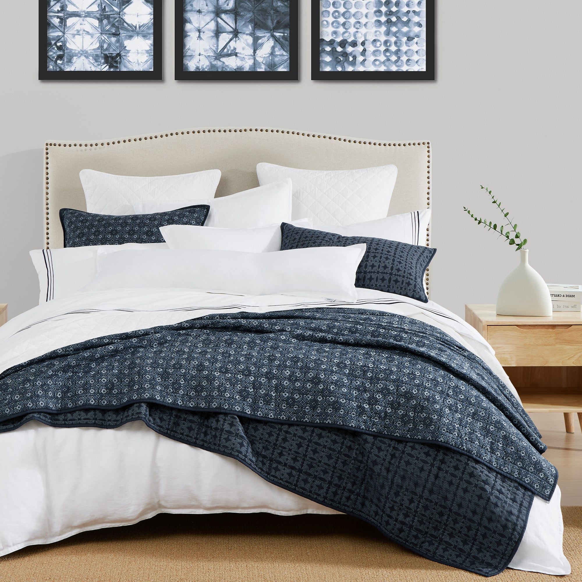 Indigo - King Reversible Quilt Set (Set of 3) - Blue