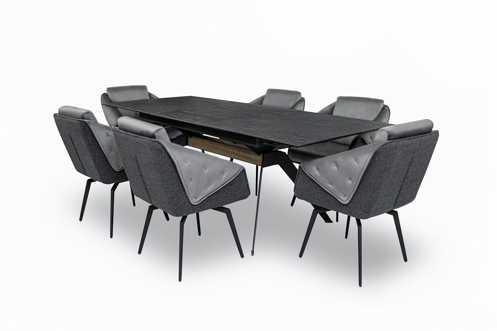 Aurora - 7 Piece Dining Room Set (Dining Table And 6 Chairs) - Grey / Silver / Black