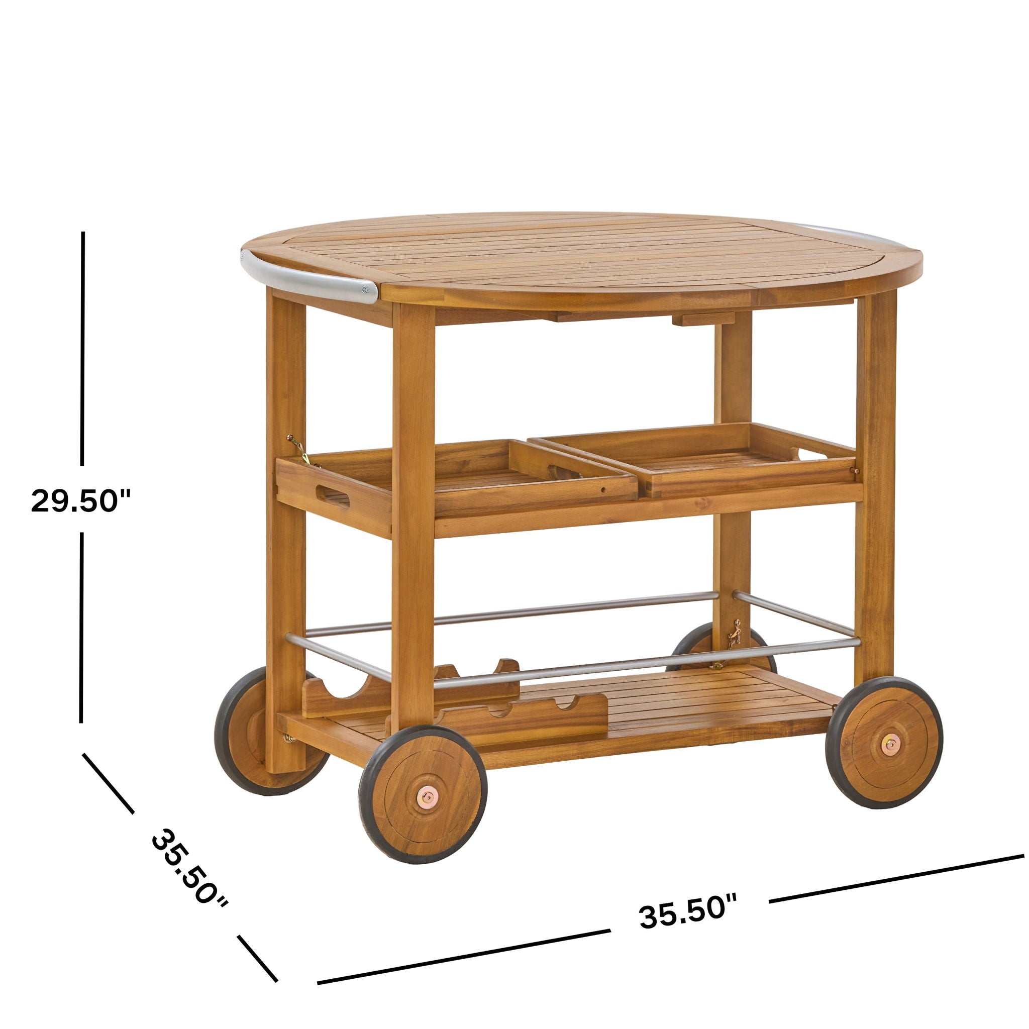 Outdoor Bar Cart With Foldable Tabletop & Removable Trays - Teak