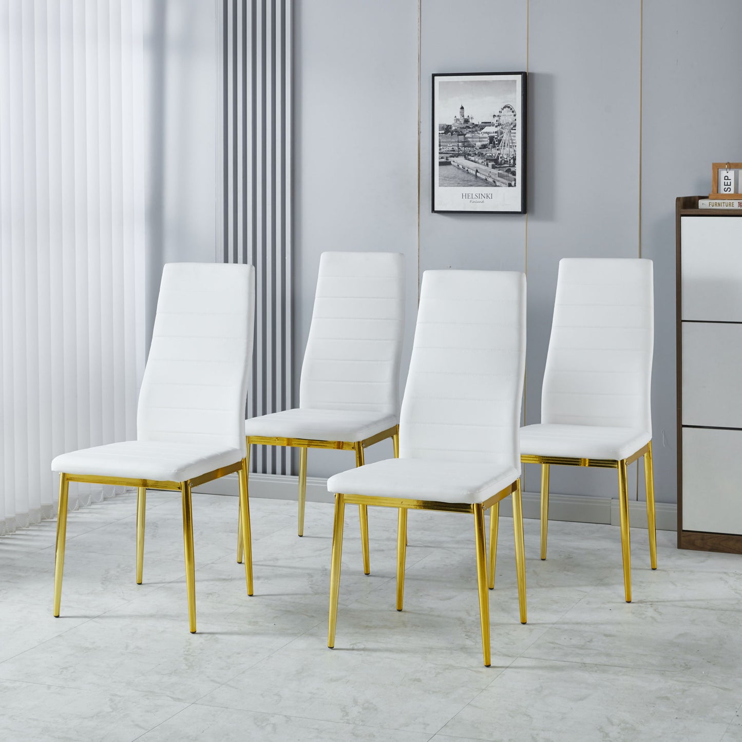 Dining Chair (Set of 4) - Gold / White
