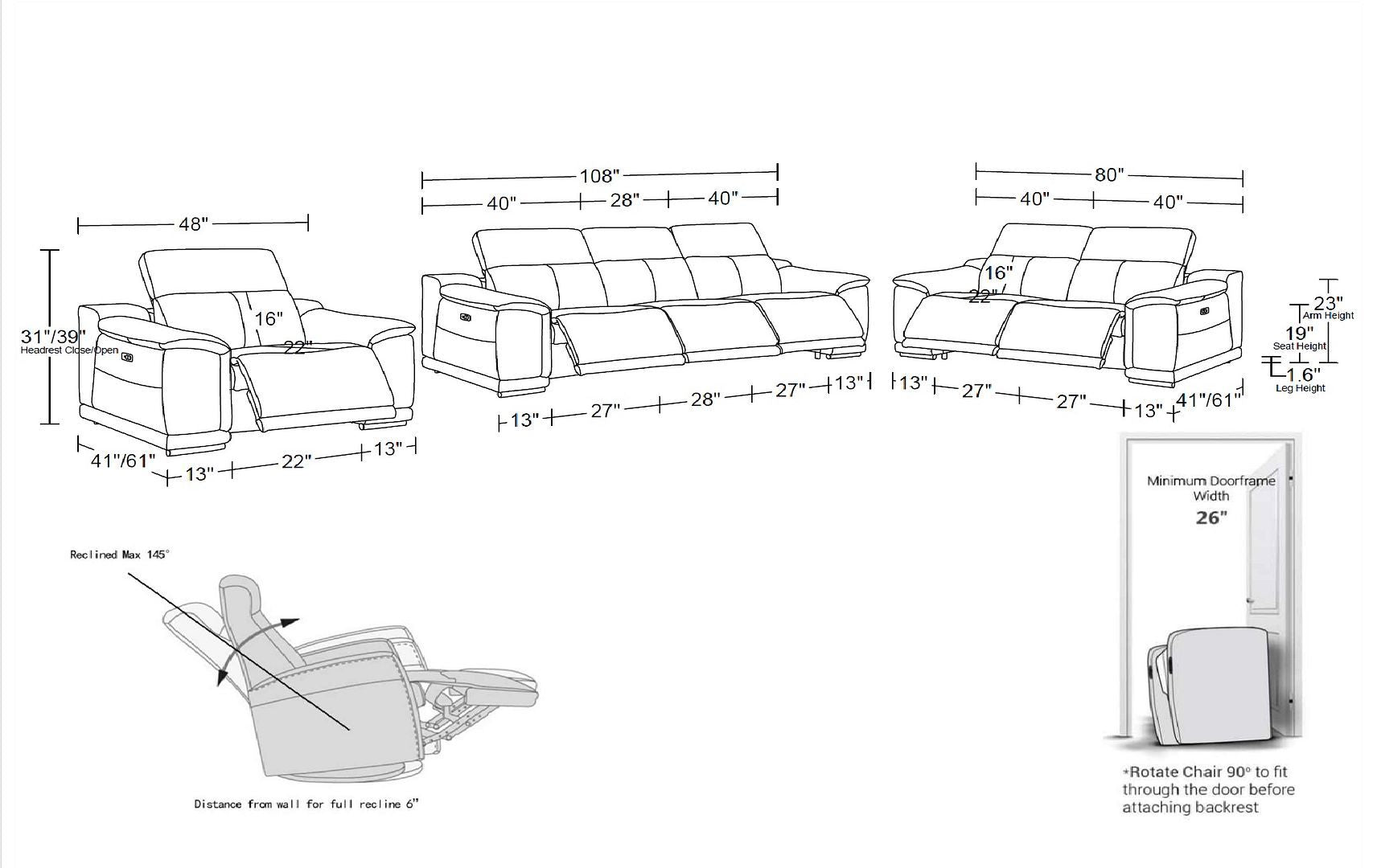 2679 - Power Reclining Sofa, Loveseat & Chair Set In Genuine Leather (6 Recliners)