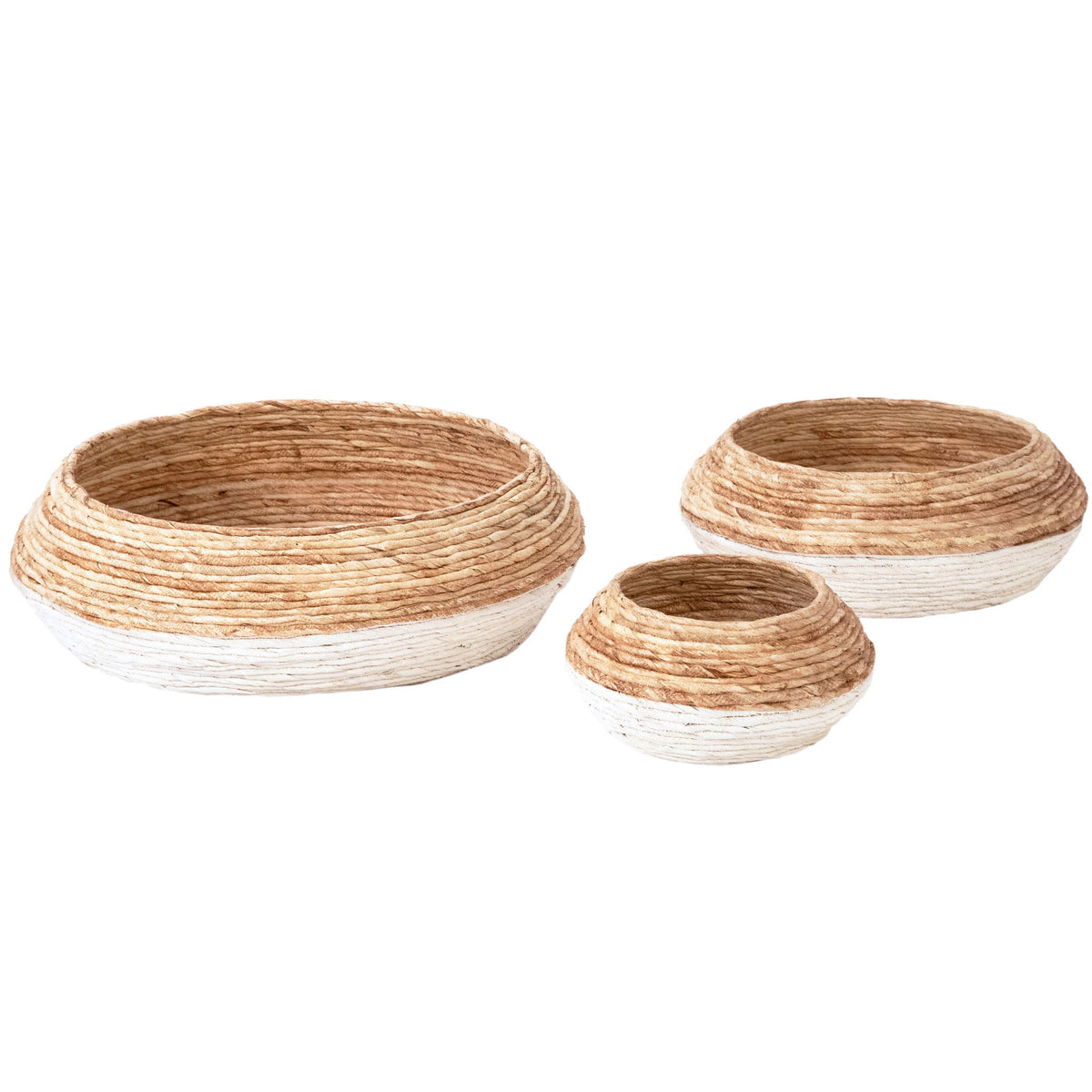 Abaca - Basket (Set of 3) - Natural With White