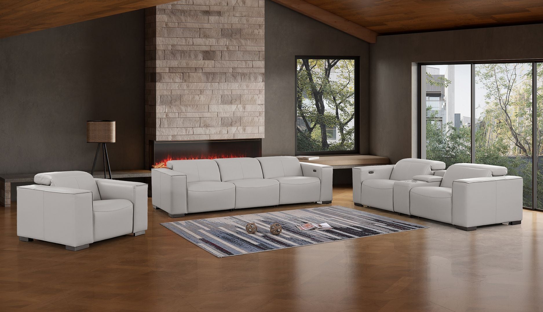1208 - Modular Leather Set With 5 Power Recliners & Power Headrests