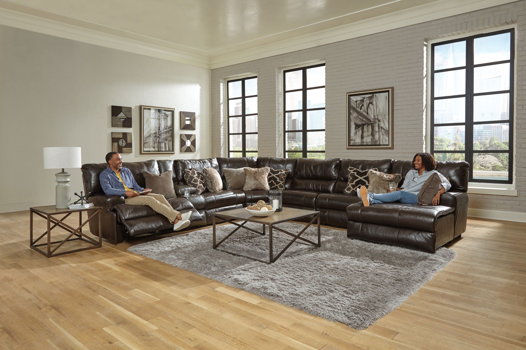Como - 7 Piece Italian Leather Match Reclining Sectional