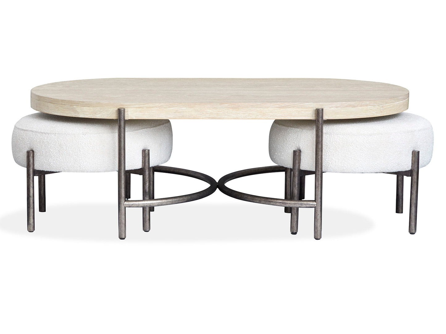Jennings - Oval Cocktail Table With Two Ottomans - Edgecomb Gray And Weathered Antique Nickel