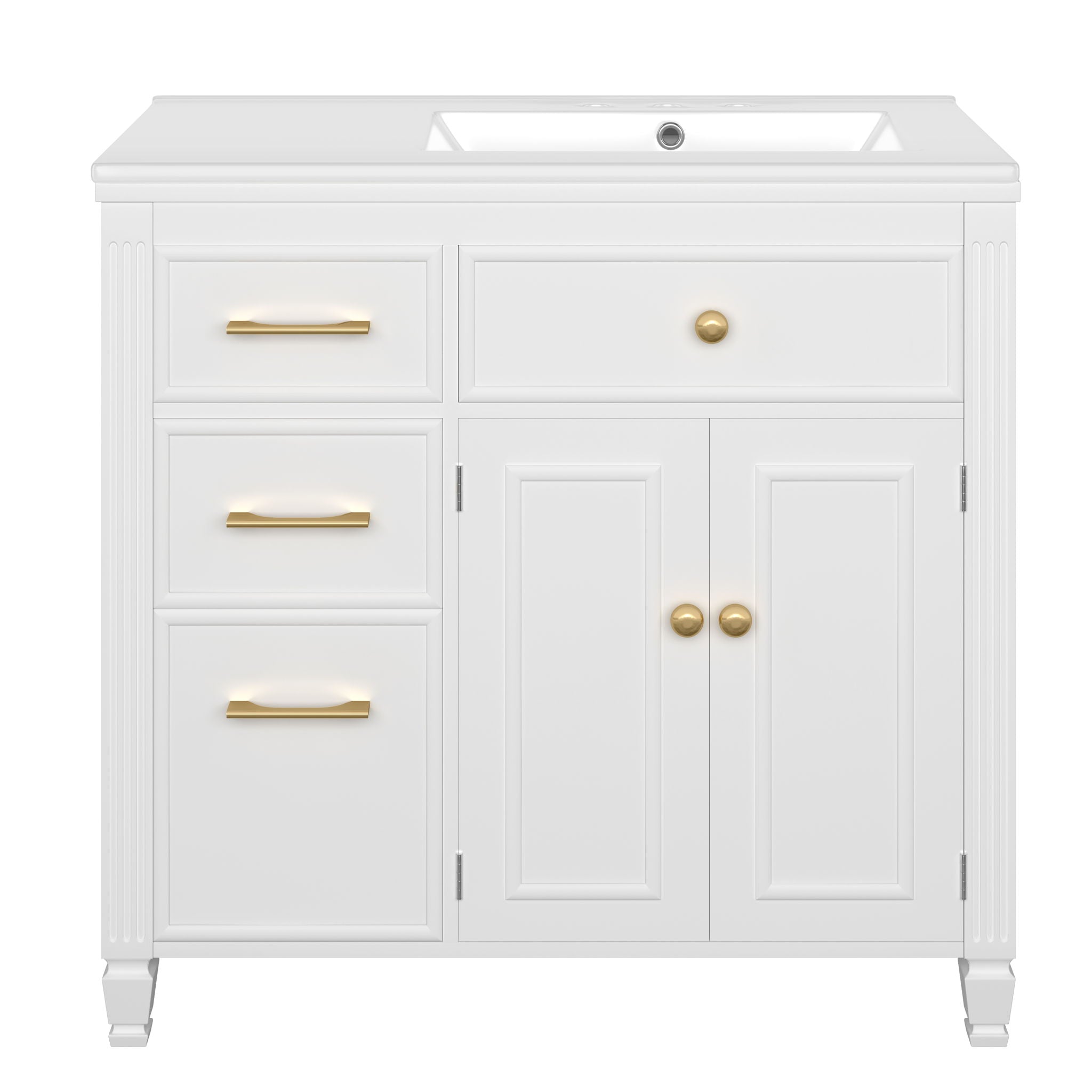 Bathroom Vanity With Sink, 1 Tip Out Drawer, 3 Side Drawers, Adjustable Shelf