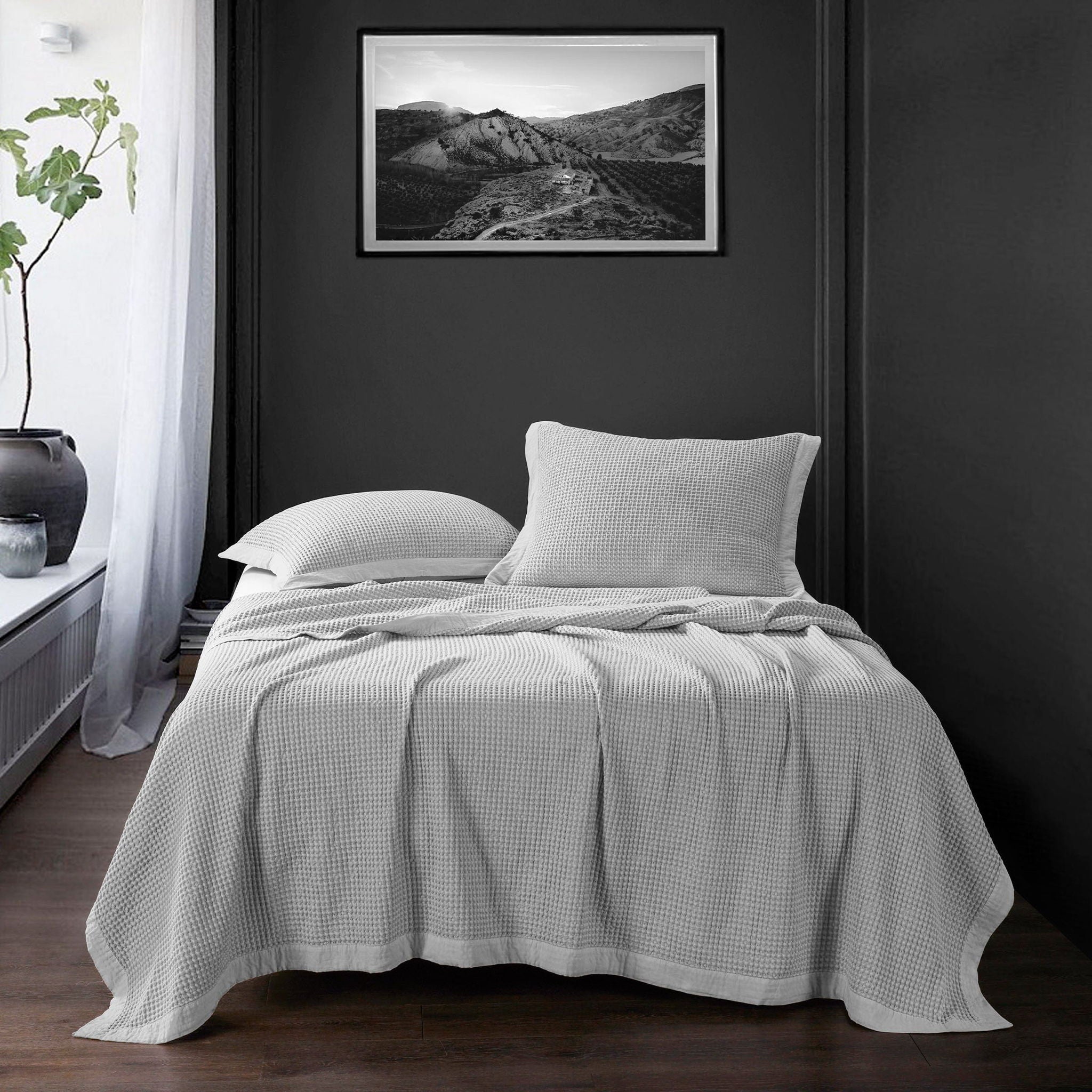 Stonewashed Cotton Waffle Weave - Full/Queen Coverlet Set (Set of 3) - Gray