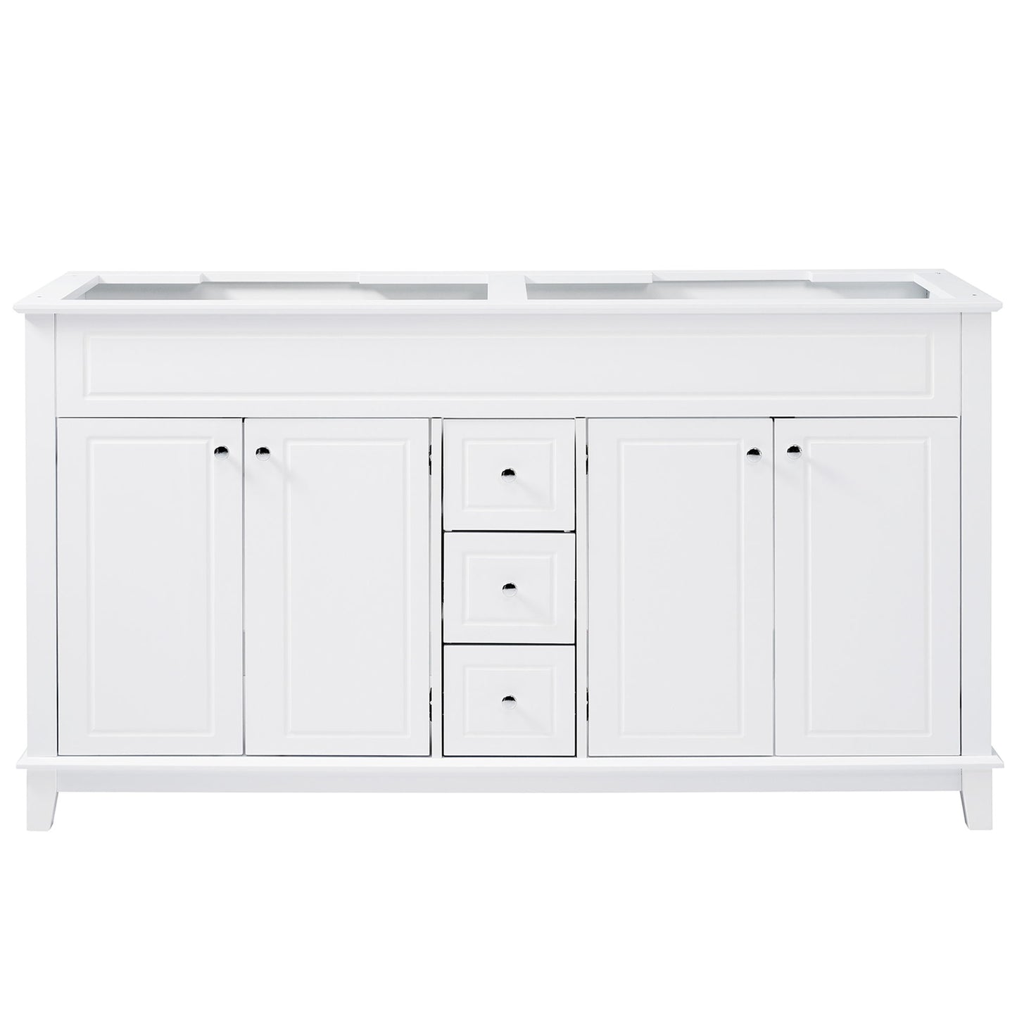 Bathroom Vanity Cabinet Only, 3 Drawers & 4 Doors With Double Layer Shelves - White