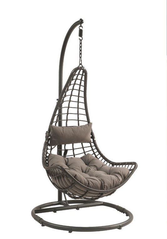 Uzae - Patio Swing Chair - Gray Fabric & Charcaol Wicker