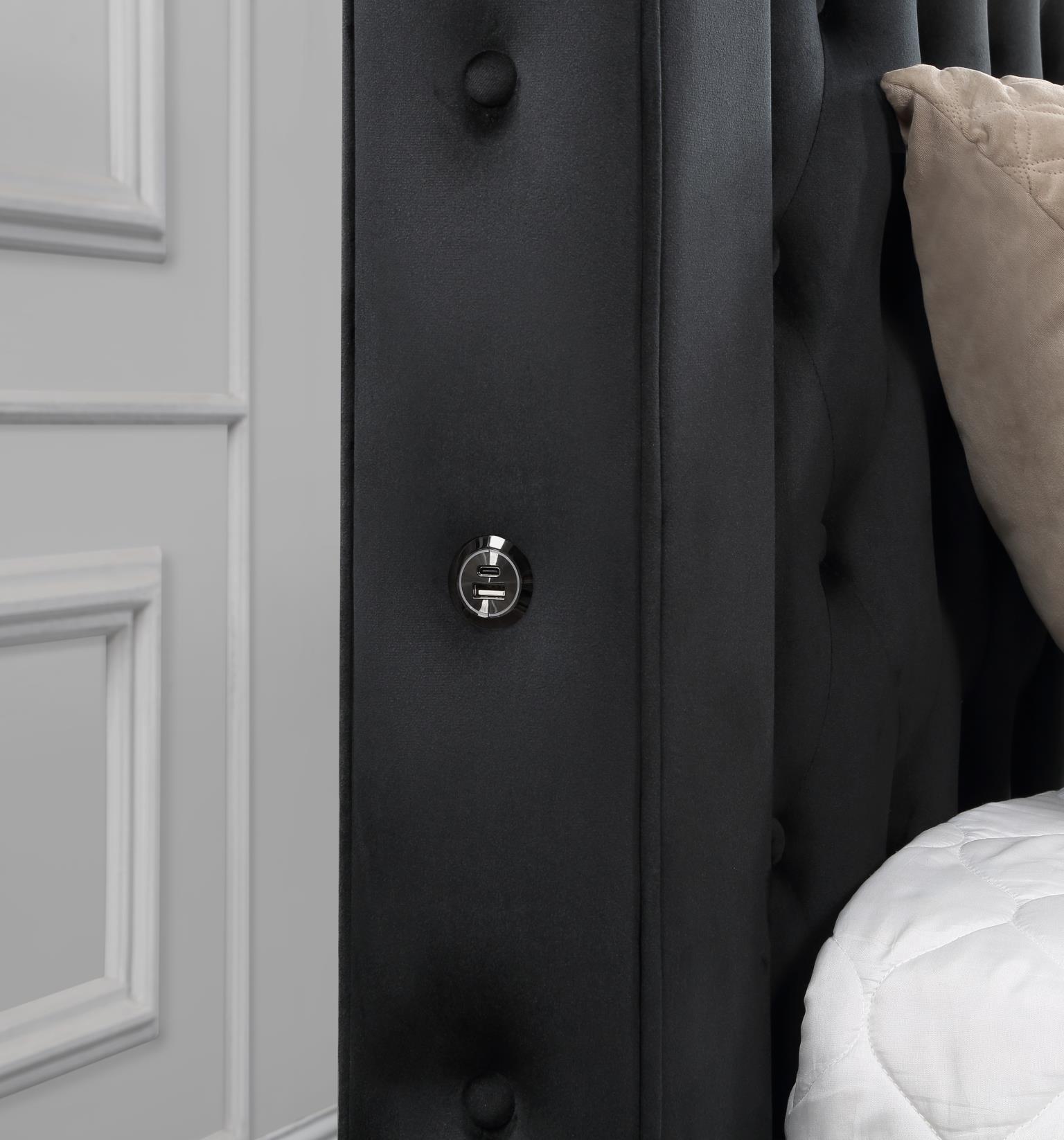 B567 - Velvet Canopy Bed With Bluetooth Speaker & USB