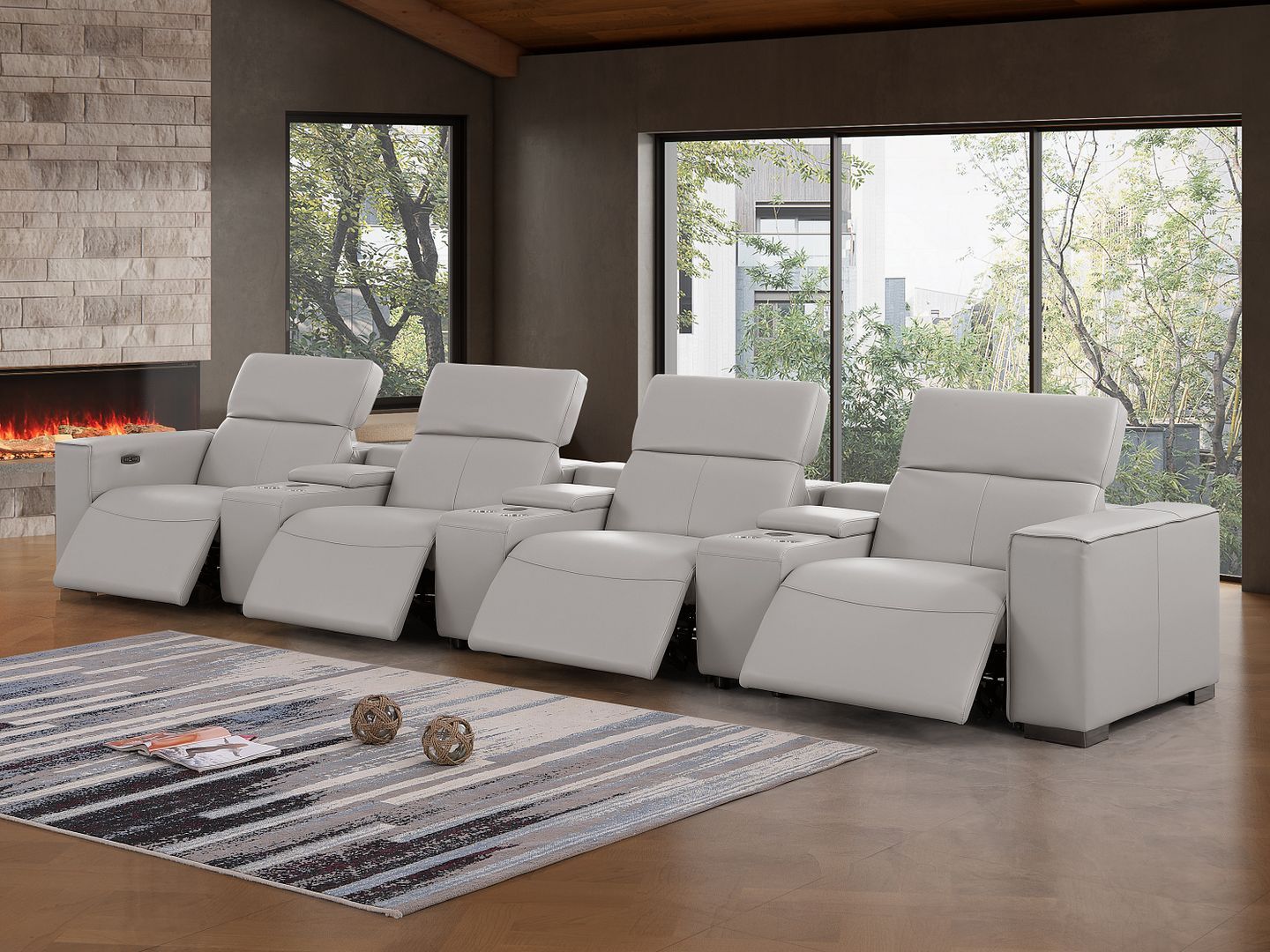 1208 - 7 Piece Leather Sofa With 4 Power Recliners And Power Headrests