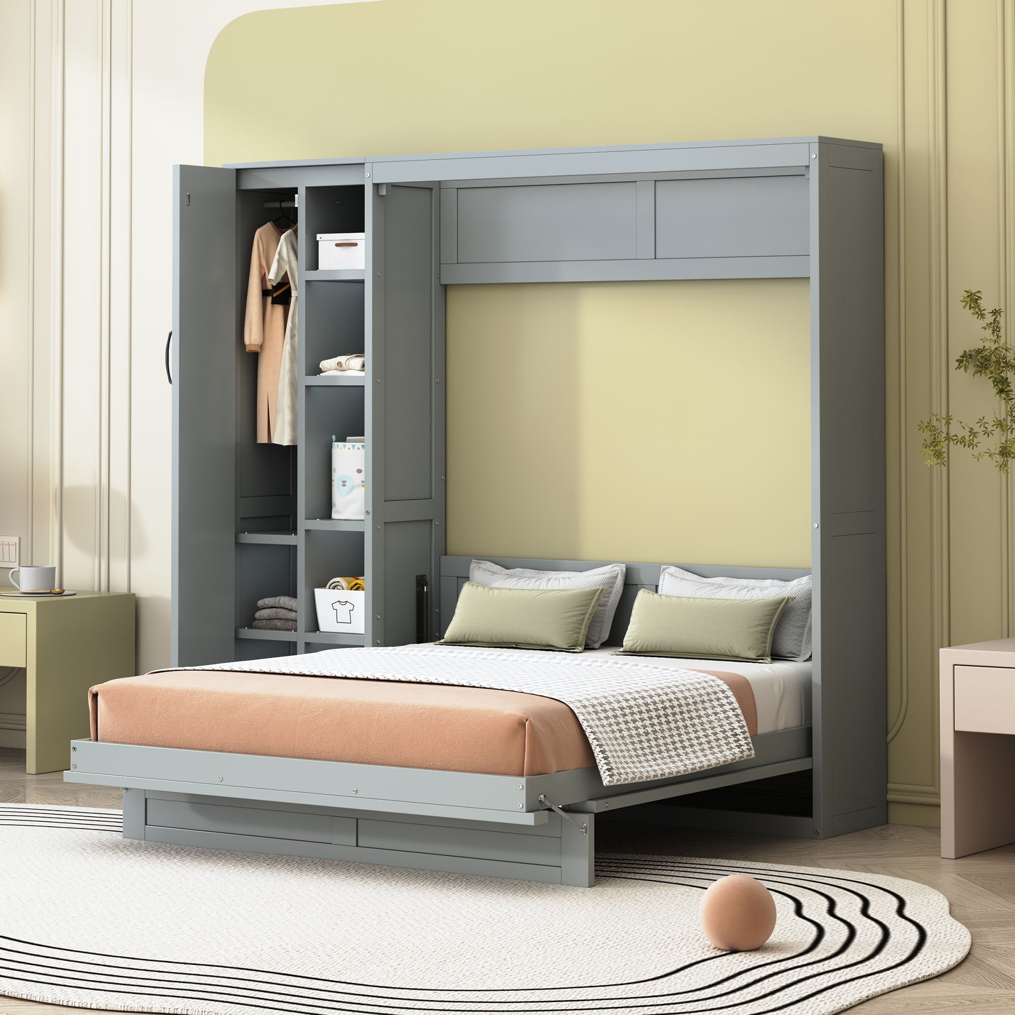 Murphy Wall Bed With Shelves, Wardrobe And LED Lights