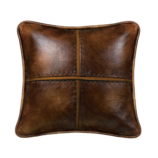 Brighton - Stitched Faux Leather Decorative Throw Pillow - Brown
