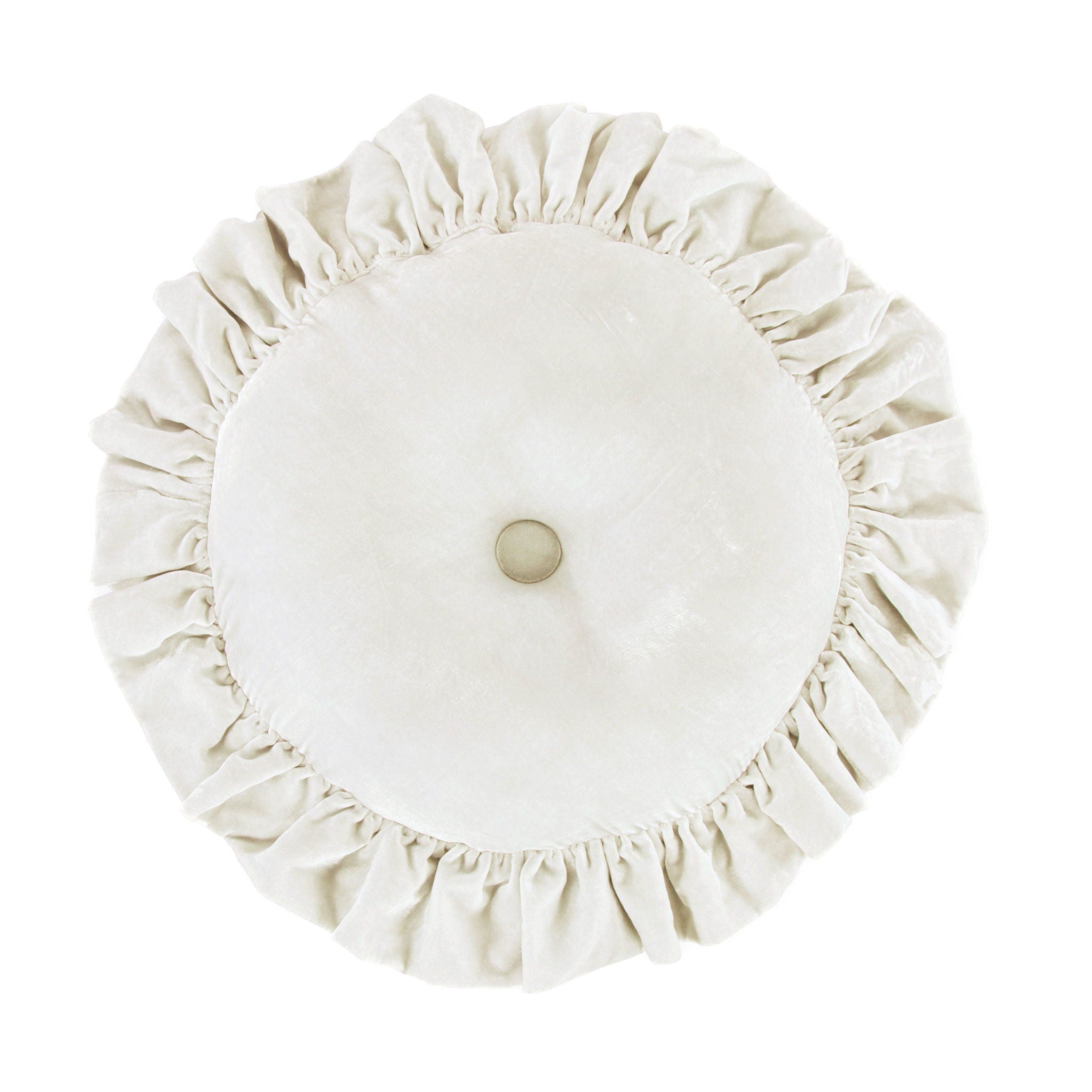 Stella - Faux Silk Velvet Ruffled Round Pillow - Stone
