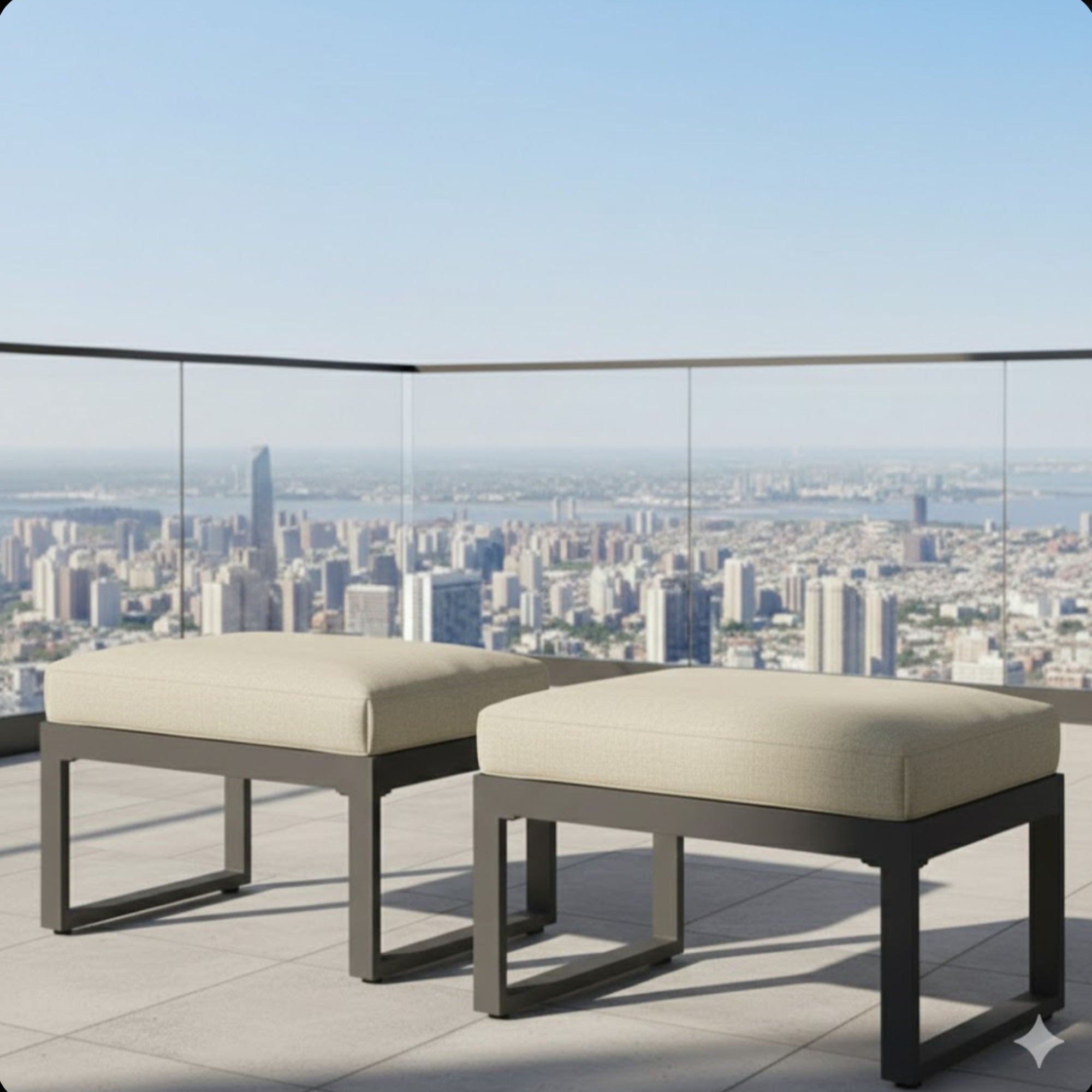 Patio All-Weather Ottomans With Thick Cushions (Set of 2)