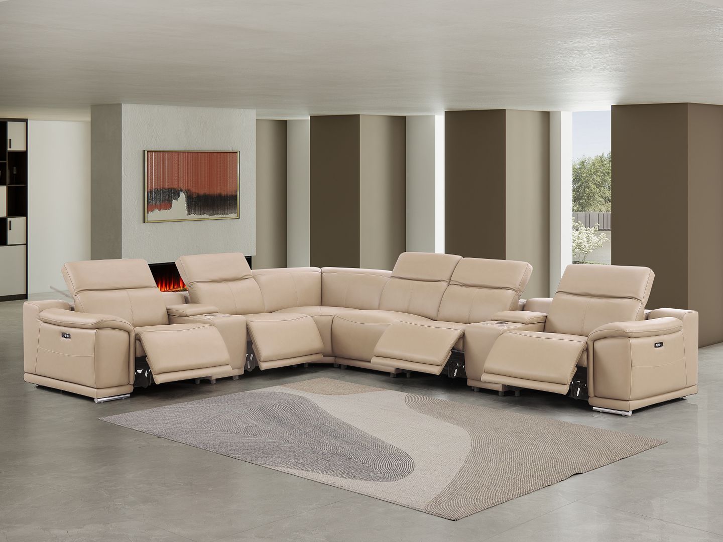 2679 - 8-Piece L-Shaped Power Reclining Sectional In Genuine Leather (4 Recliners)