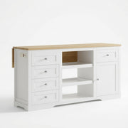 Drop Leaf Kitchen Island With Storage, Power Outlet & Pet Bowl Drawer - White / Light Oak