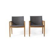 Tranquilize - Outdoor Wooden Club Chair With Woven Wicker Seat And Back (Set of 2) - Light Brown