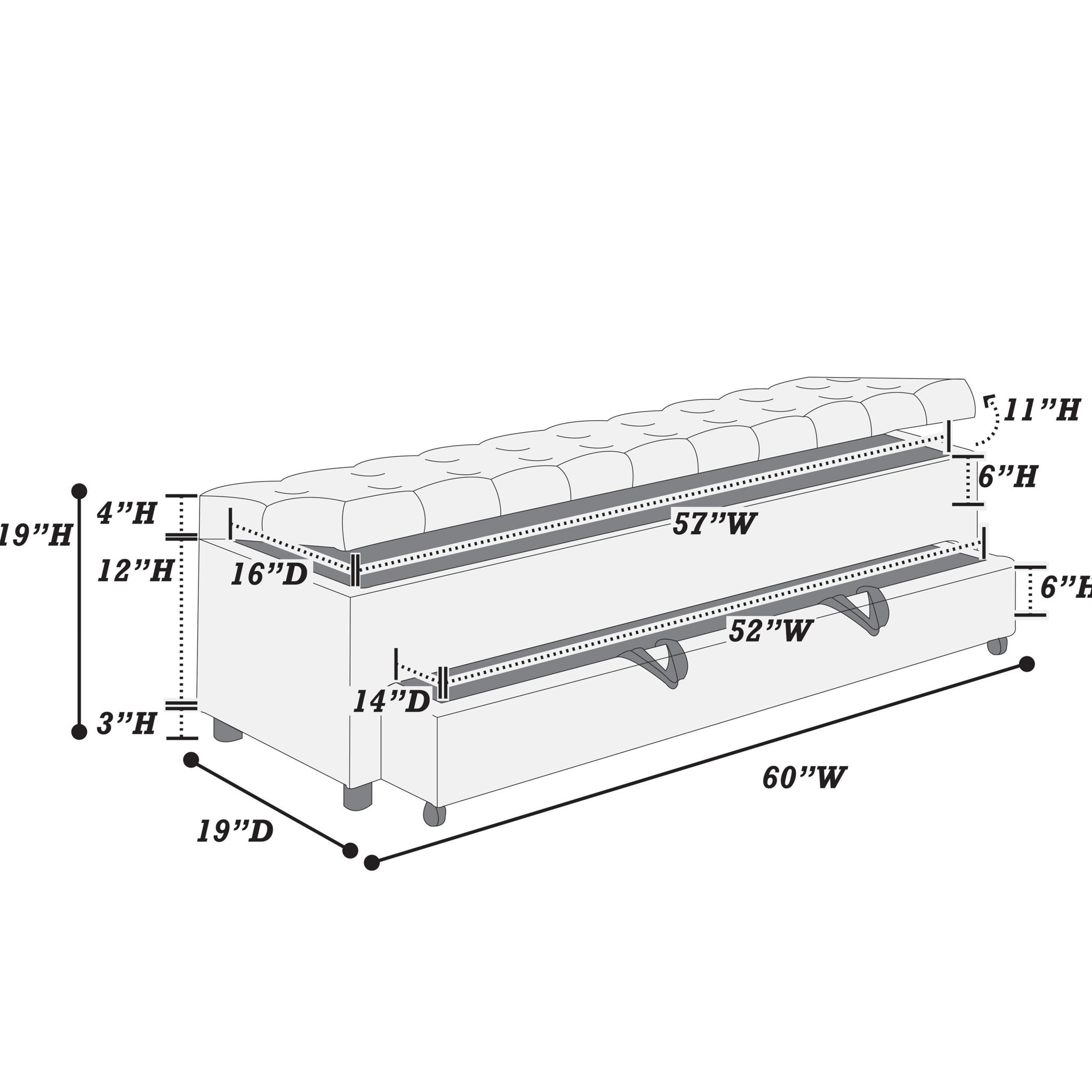 Storage Ottoman With Tufted Seat And Underseat Drawer
