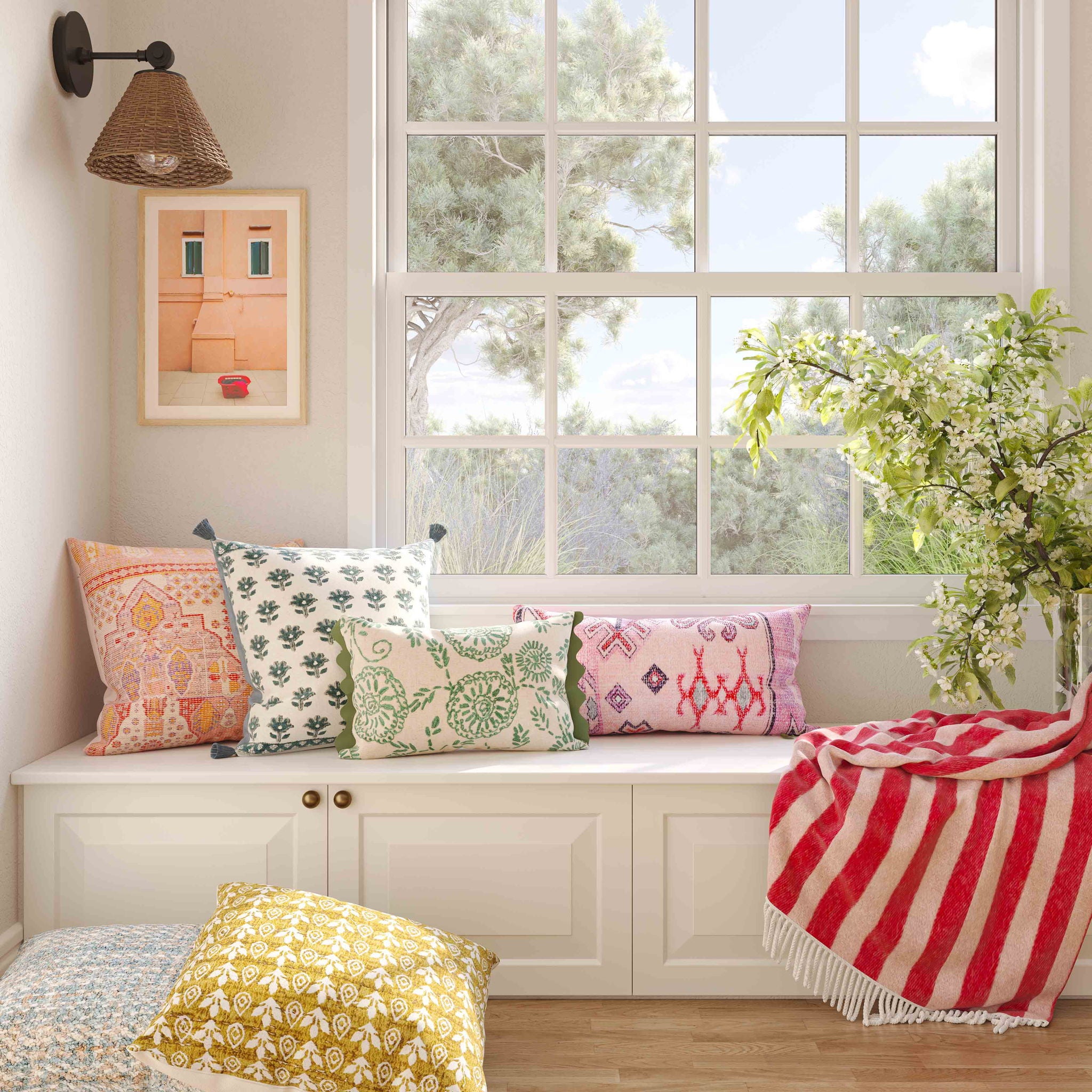 Blossom Printed Cotton Tassel Accent Cushion - Thumbnail 2