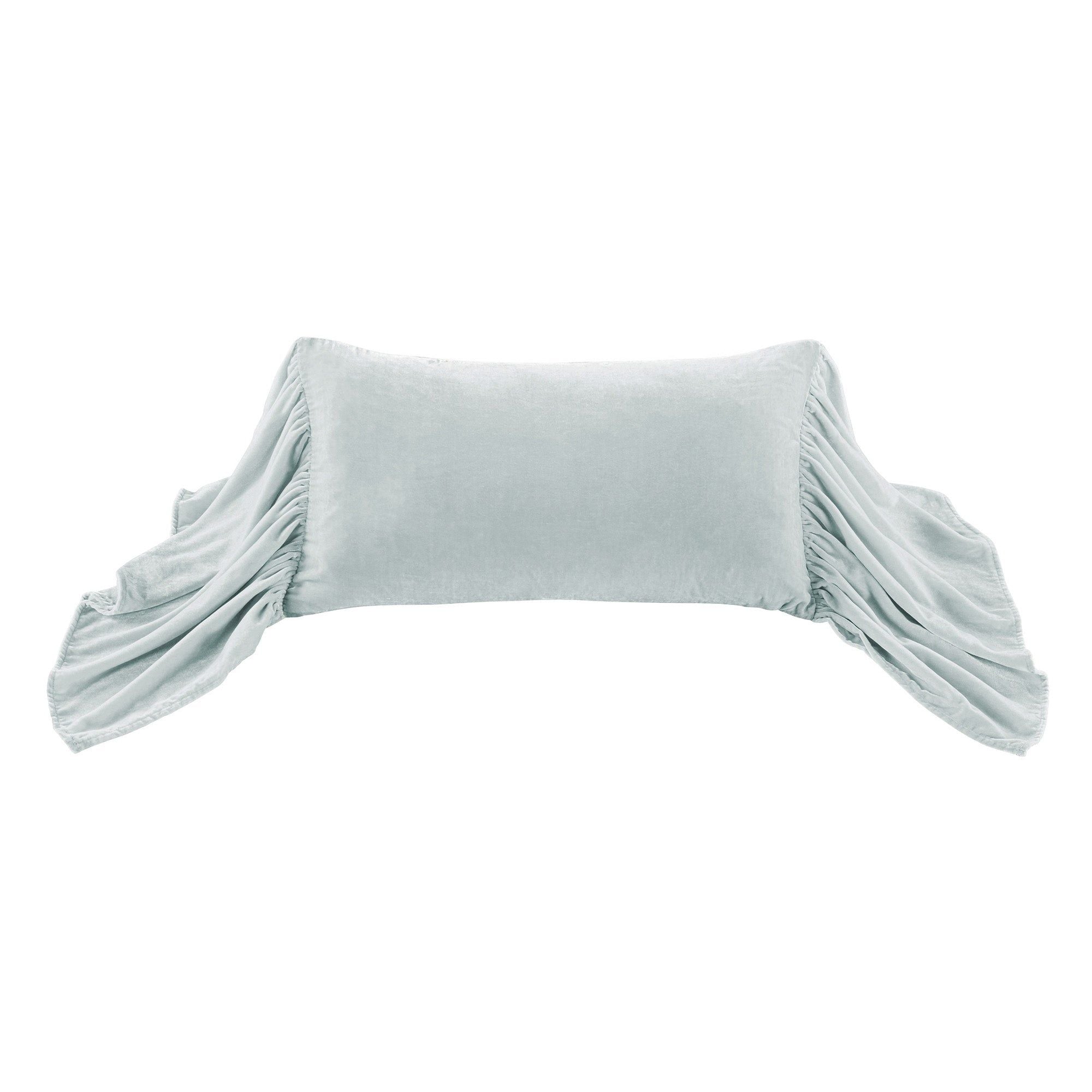 Stella - Faux Silk Velvet Long Ruffled Pillow - Icy Blue