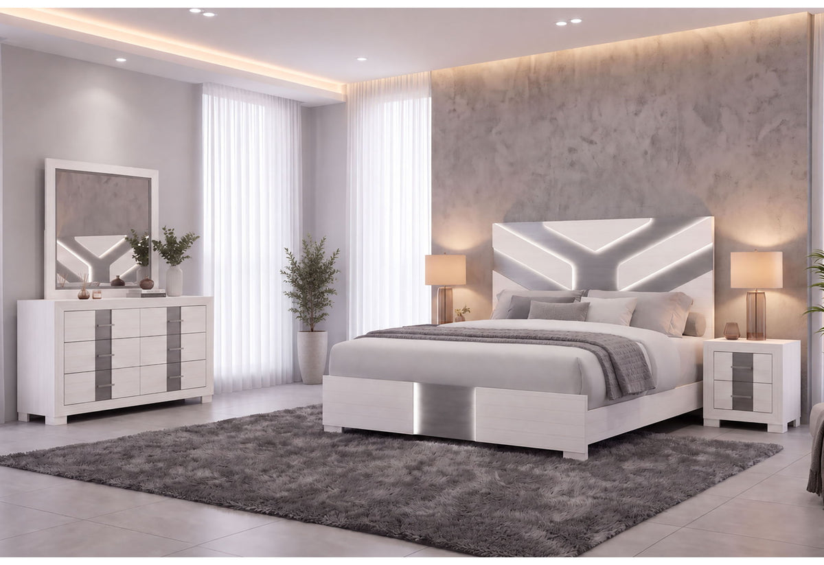 Optimus - Queen Bed With LED - White