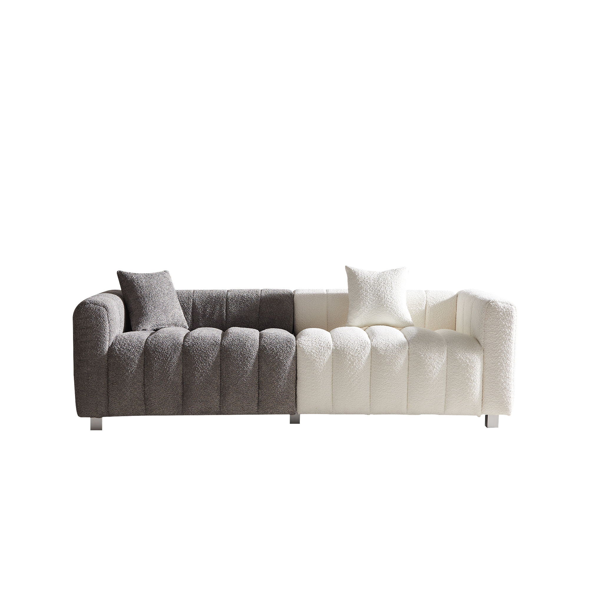 3 Seater Sofa With Metal Base Legs And 2 Pillows In +, 87.4" Premium Couch For Living Room - White / Gray