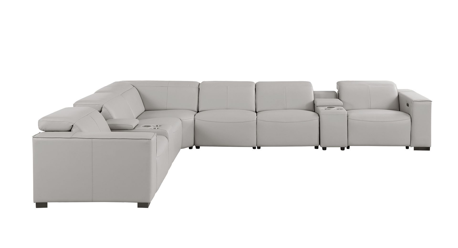 1208 - 8 Piece L Shaped Leather Sectional With 3 Power Recliners & Power Headrests