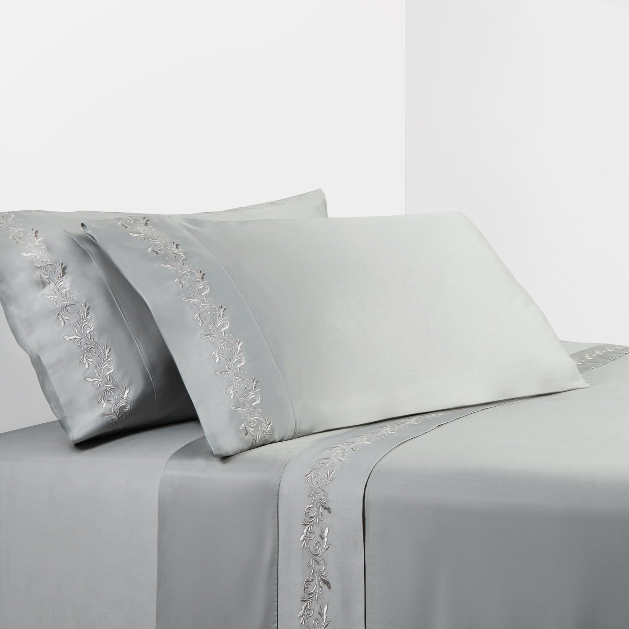 Scroll Sheet - Queen 350TC Gray Scroll Embroidered Sheet Set (Set of 4) - Gray