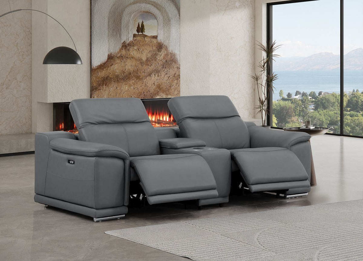 2679 - Genuine Leather Console Loveseat With Dual Power Recliners