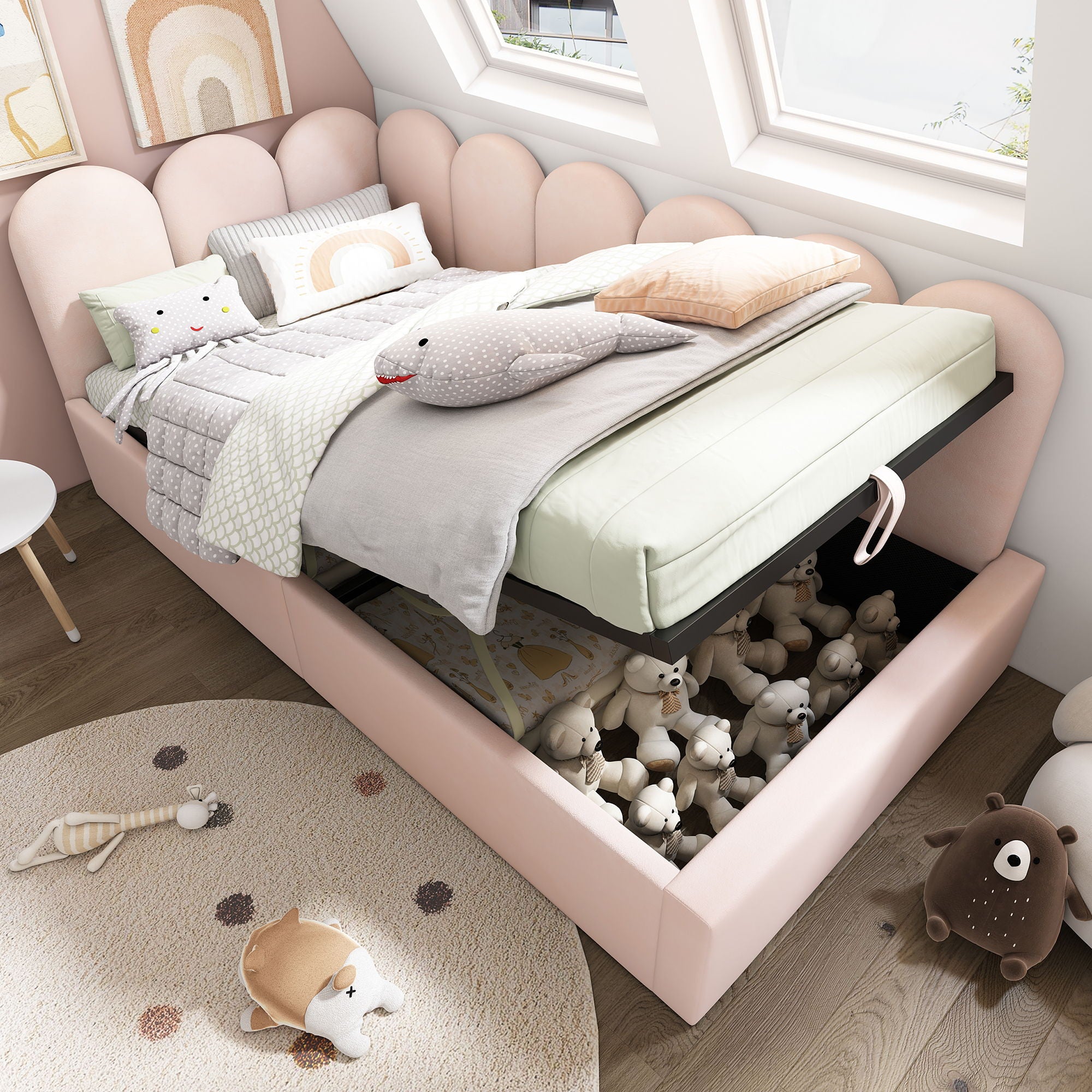 Upholstered Daybed With Metal Slatted Base