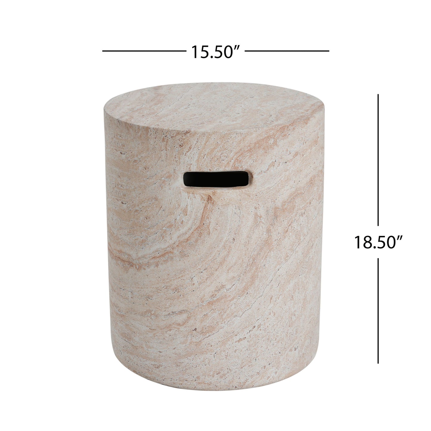 Modern Concrete Side Table With Travertine , Indoor / Outdoor Use - Beige