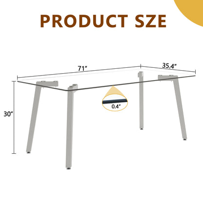 Minimalist Rectangular Dining Table With Transparent Glass Top And Metal Legs