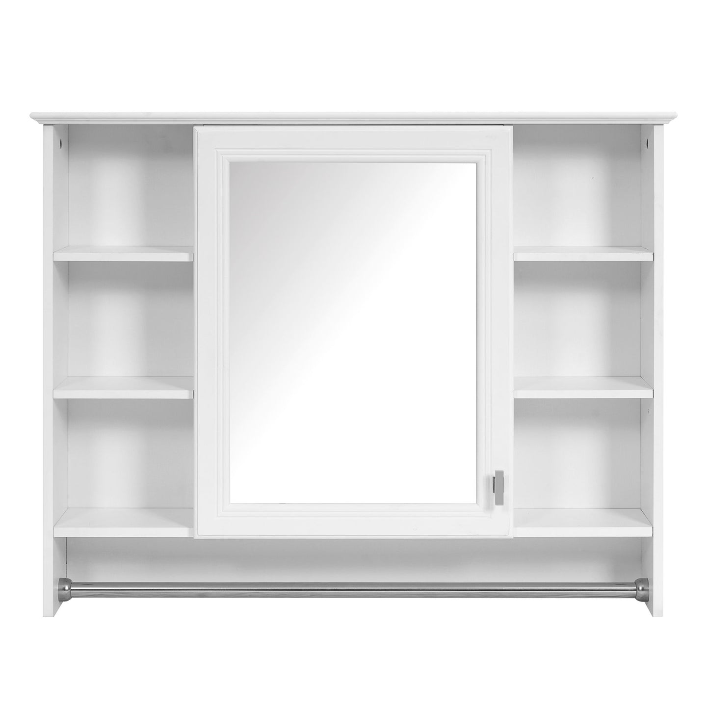 Modern Wall Mounted Mirror Cabinet With Adjustable Shelf, Soft Close Door, And Towel Bar