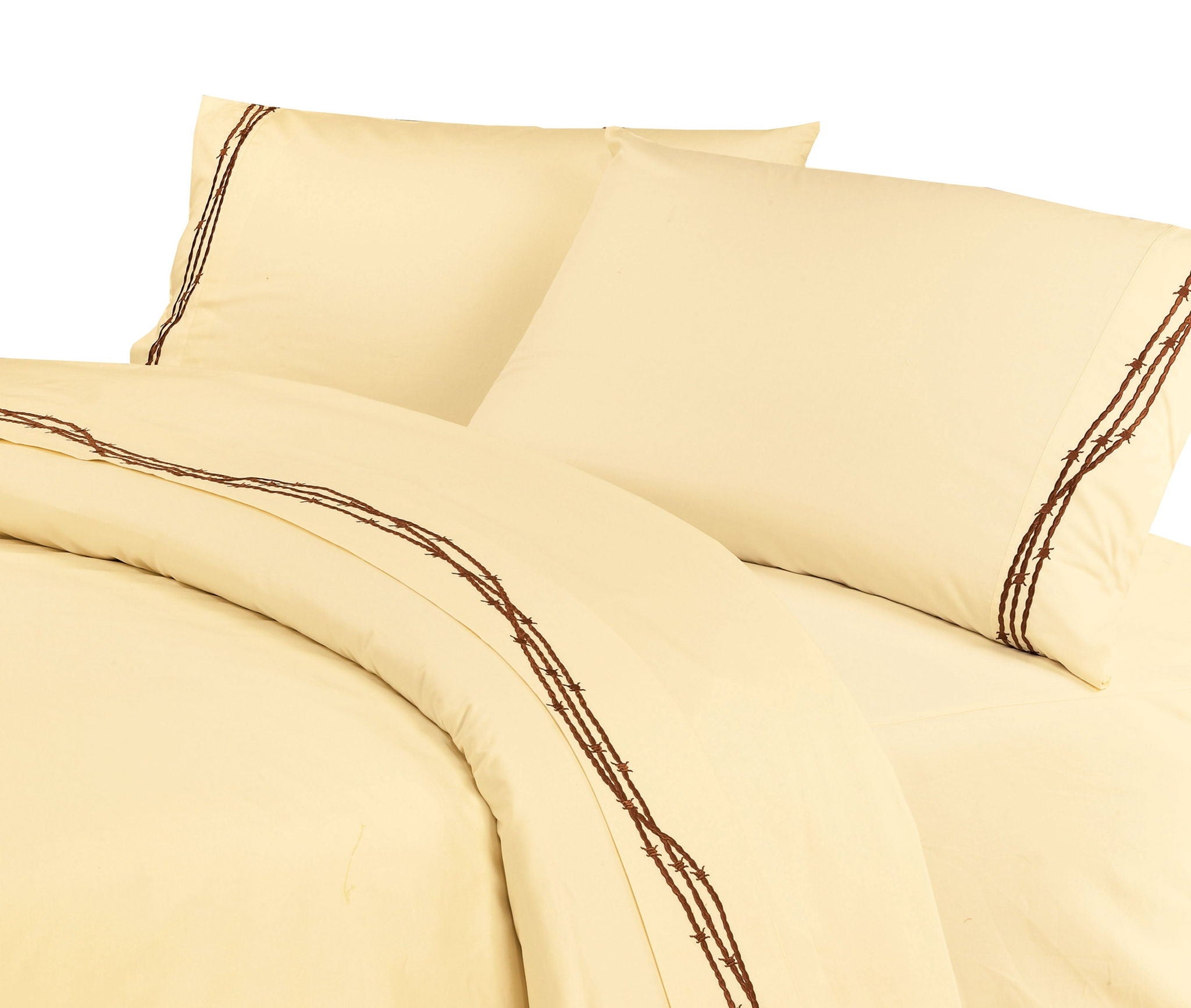 Rustic Barbwire - King 350TC Barbwire Embroidered Sheet Set (Set of 4) - Cream