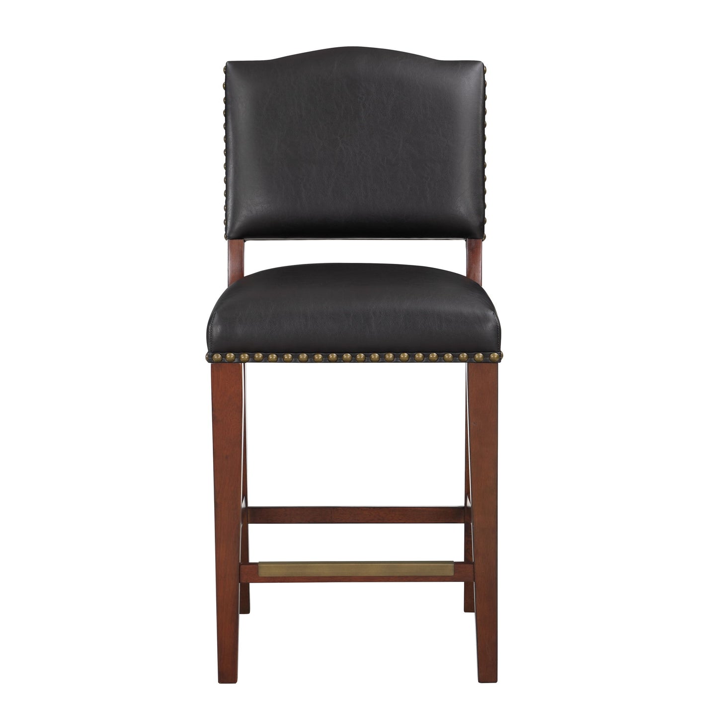 Danbers - Stationary Counter Stool With Nail Heads - Dark Brown
