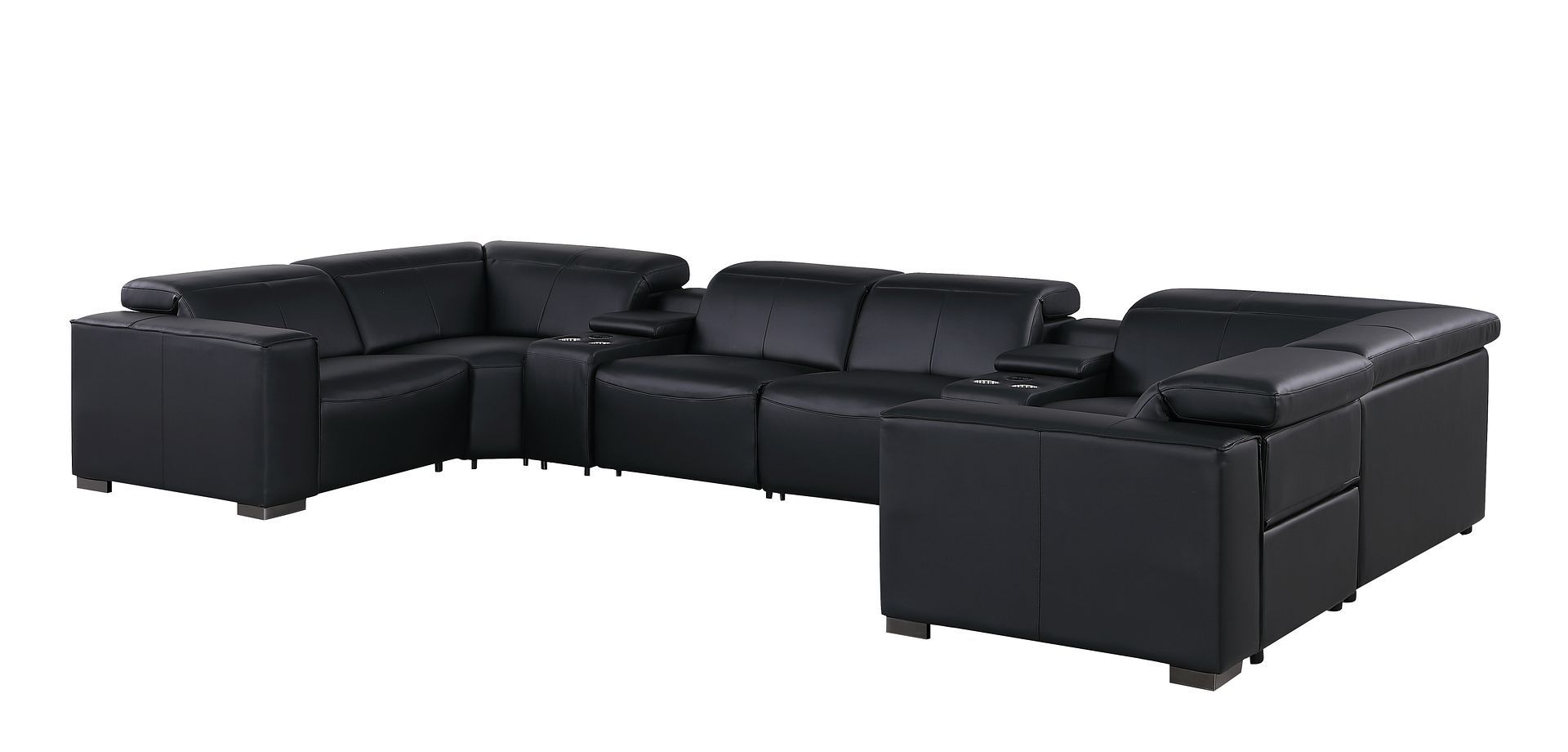 1208 - 8 Piece Modular Leather Sectional With 2 Power Recliners & Power Headrests