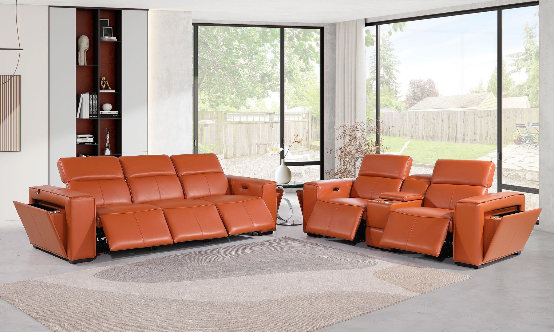 1224 - 6-Piece Modular Power Reclining Sofa And Console Loveseat Set In With 5 Power Recliners & Power Headrests