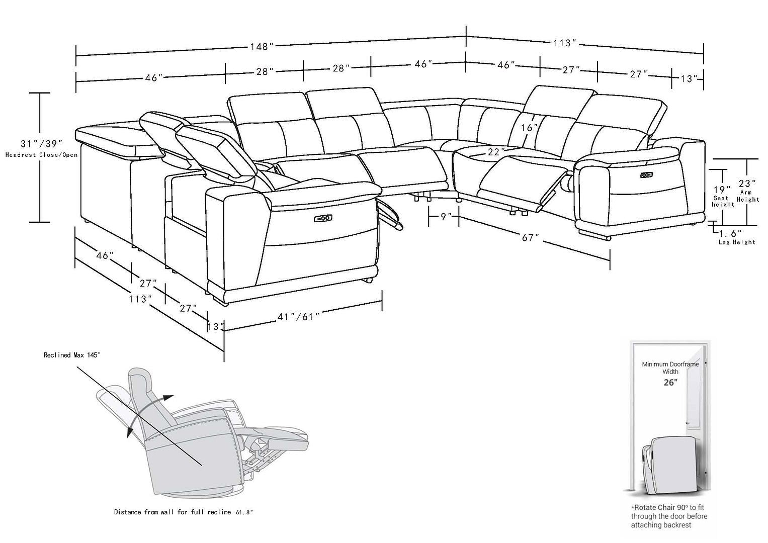 2679 - 8-Piece U-Shaped Power Reclining Sectional In Genuine Leather (4 Recliners)