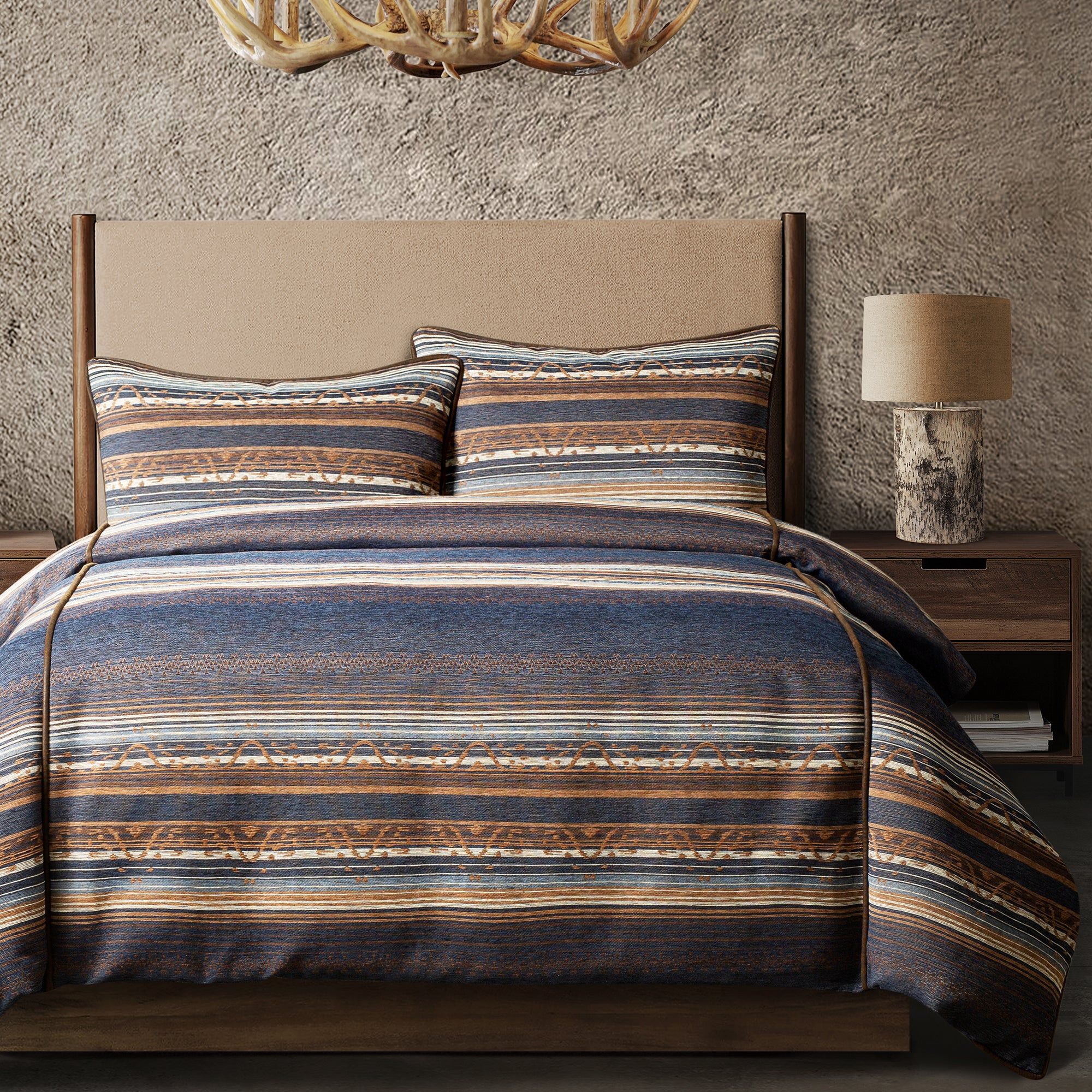 Estes - Queen Chenille Duvet Cover Set (Set of 3) - Blue