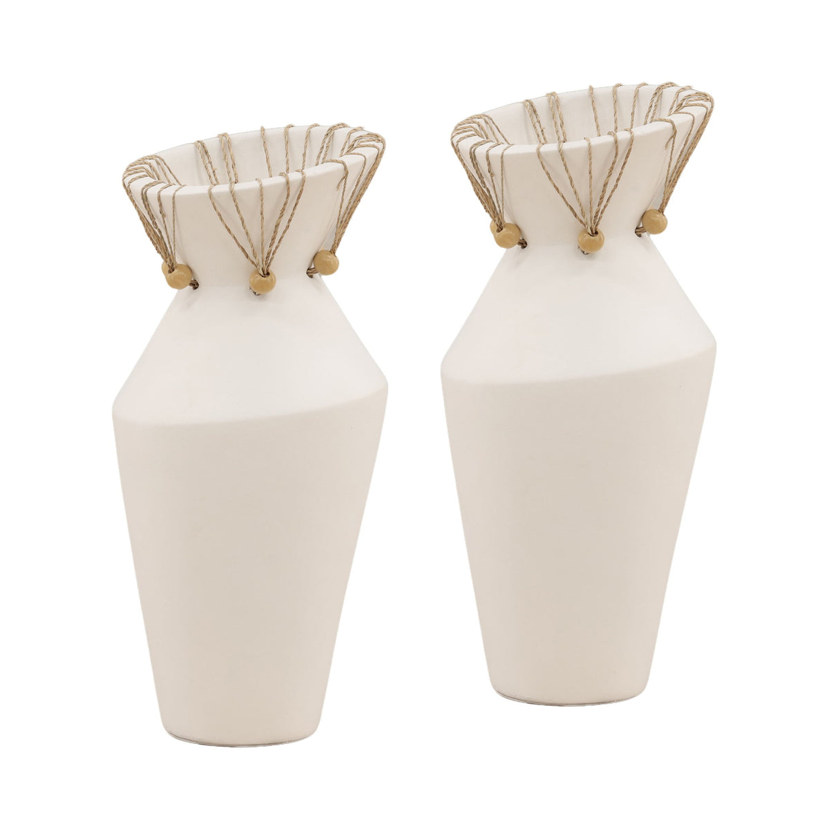 Tavi - Vase (Set of 2) - White And Natural