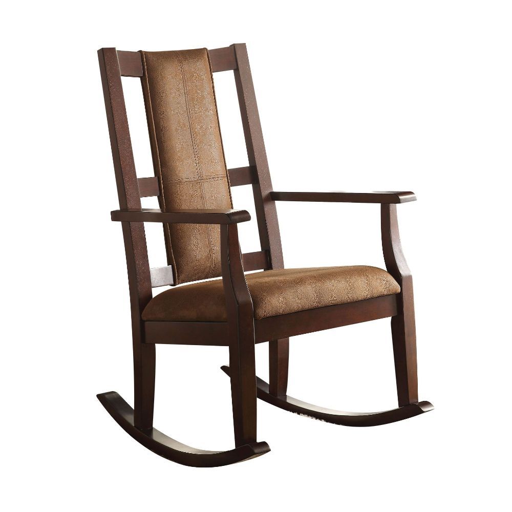 Butsea - Rocking Chair - Brown Fabric & Espresso