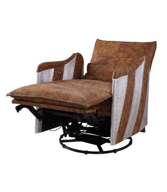 Qalurne - Recliner - 2-Tone Mocha Top Grain Leather & Aluminum